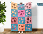 Soccer Lover Blanket Gift, Unique Football Fan Decor, Soccer Pastel Block Throw for Players, Cool Sports Graphic Blanket, Soccer Room Accent