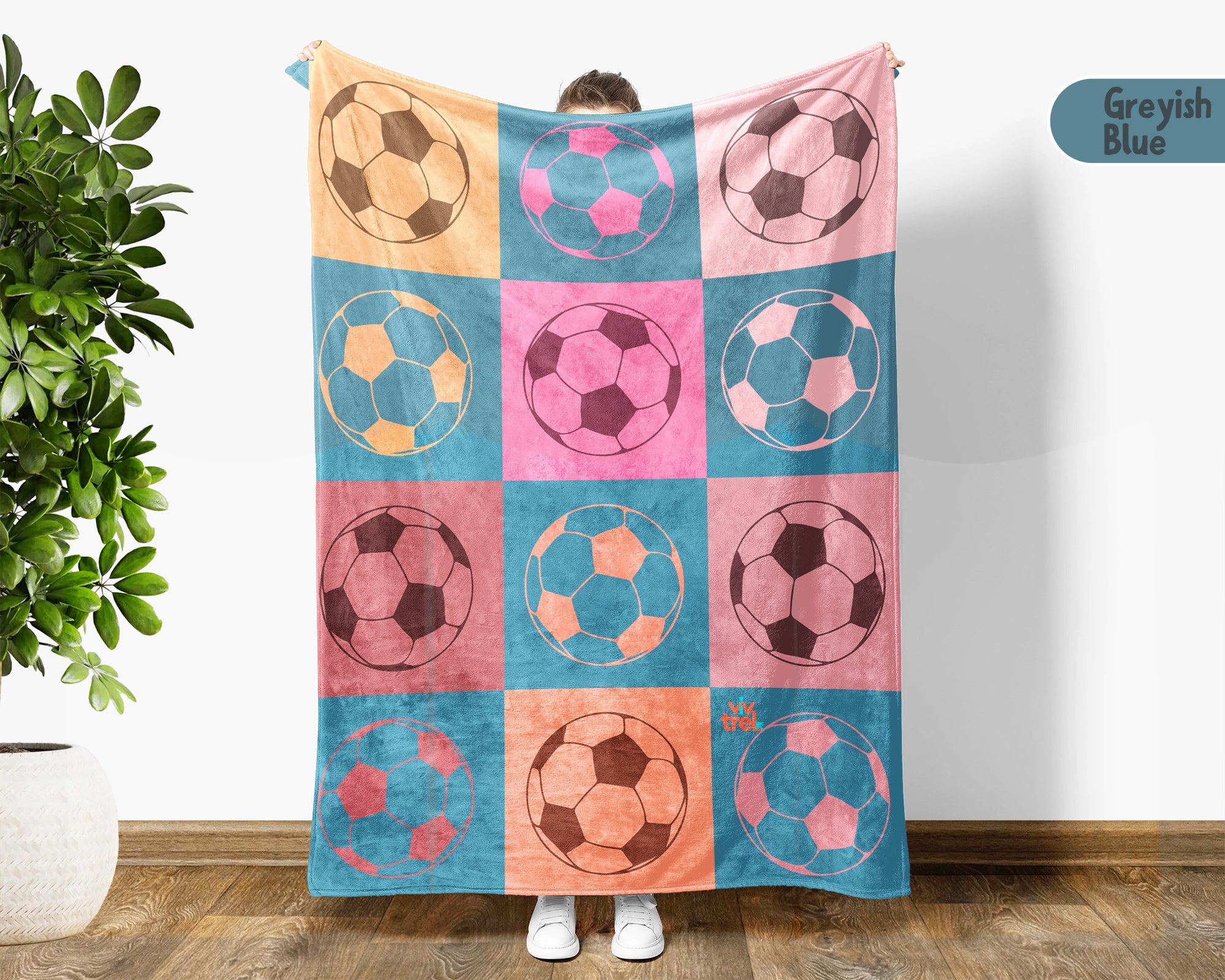 Soccer Lover Blanket Gift, Unique Football Fan Decor, Soccer Pastel Block Throw for Players, Cool Sports Graphic Blanket, Soccer Room Accent