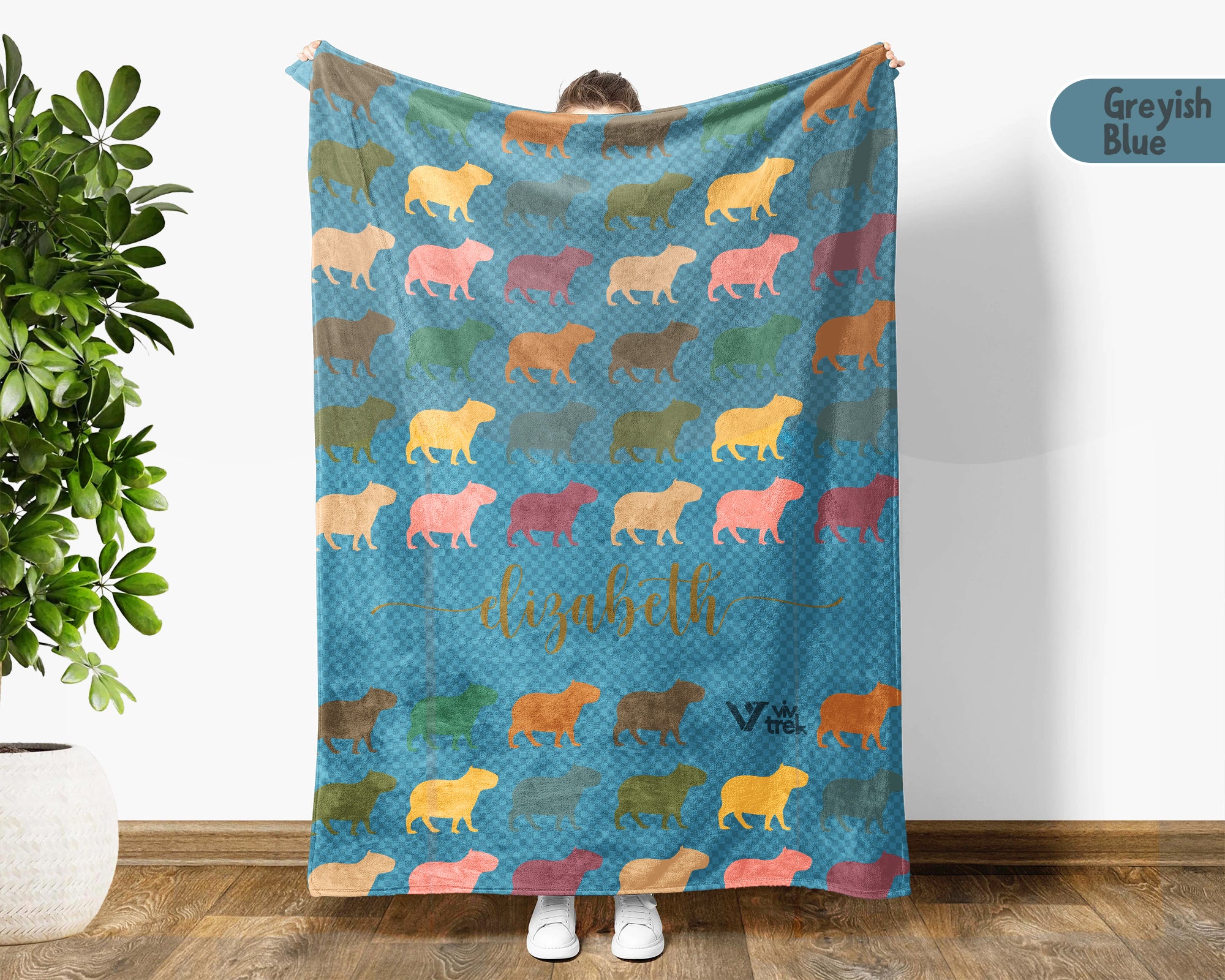 Custom Name Capybara Blanket – Vintage Style Animal Lover Throw