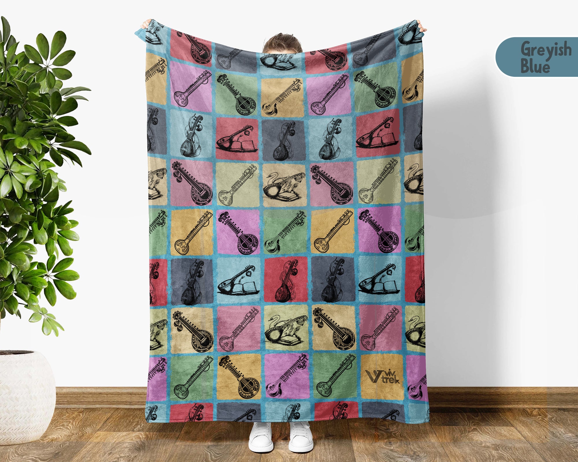 Vintage Sitar Blanket Cozy Musician Throw Cultural Instrument Inspired Gift Warm Artistic Home Decor for Music Lovers