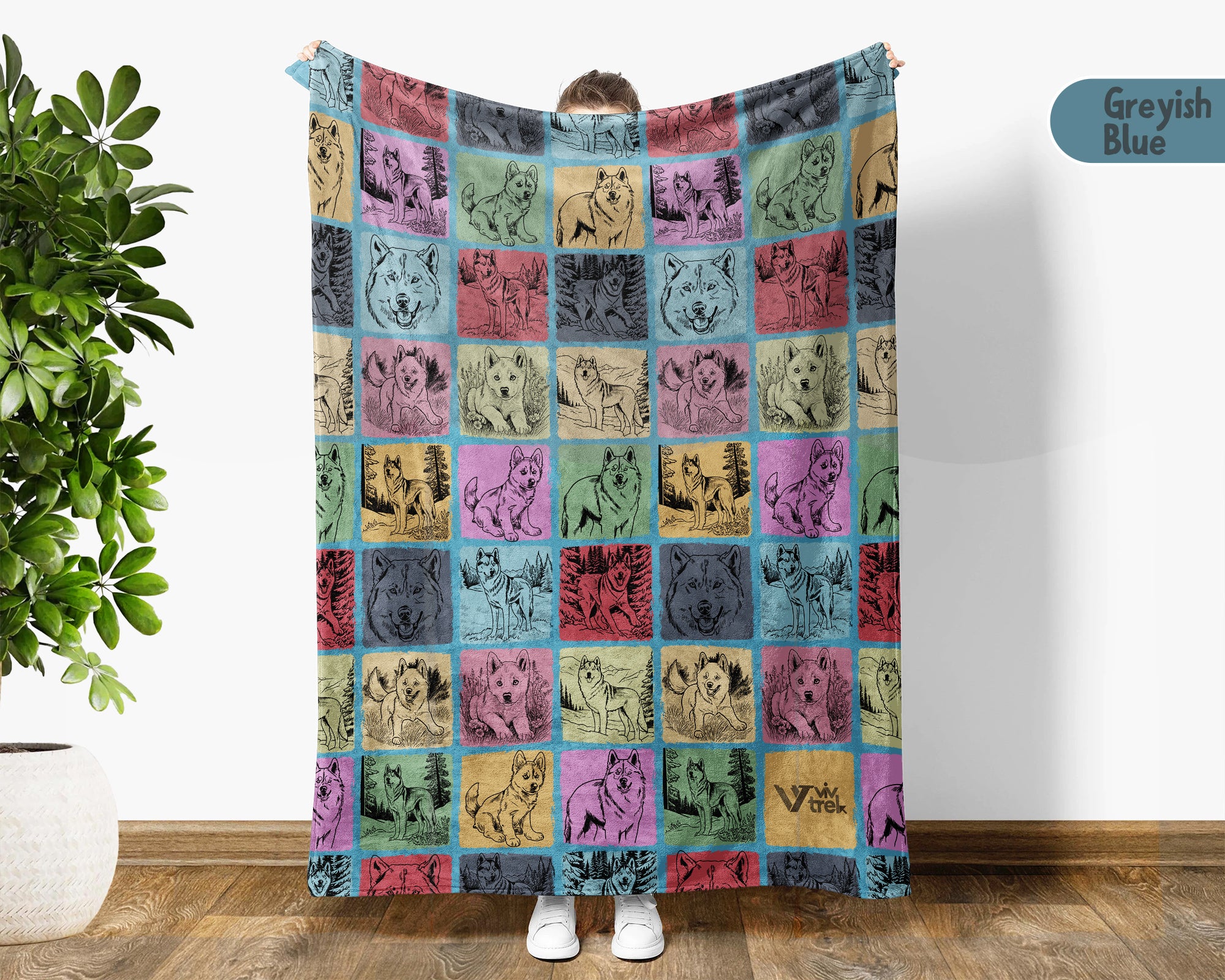 Retro Siberian Husky Blanket – Cozy Dog Lover Throw for Home