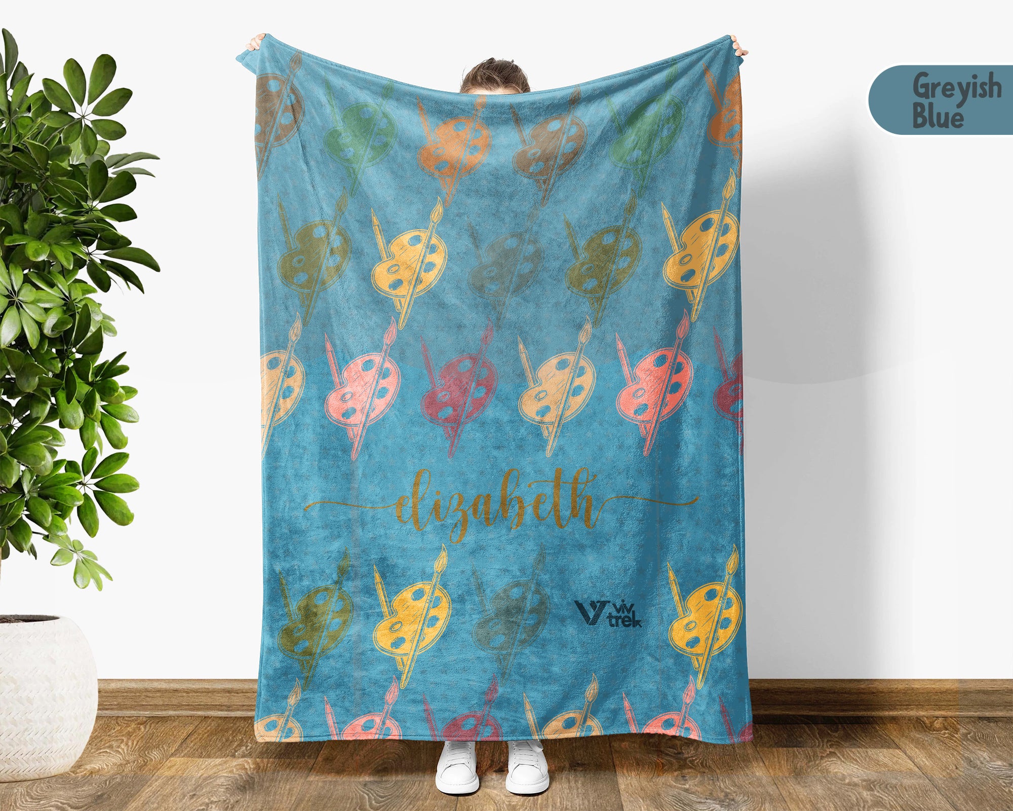 Custom Name Artist Blanket, Retro Acrylic Brush Throw for Painters and Creative Hobby Lovers, Cozy Art Room Decor