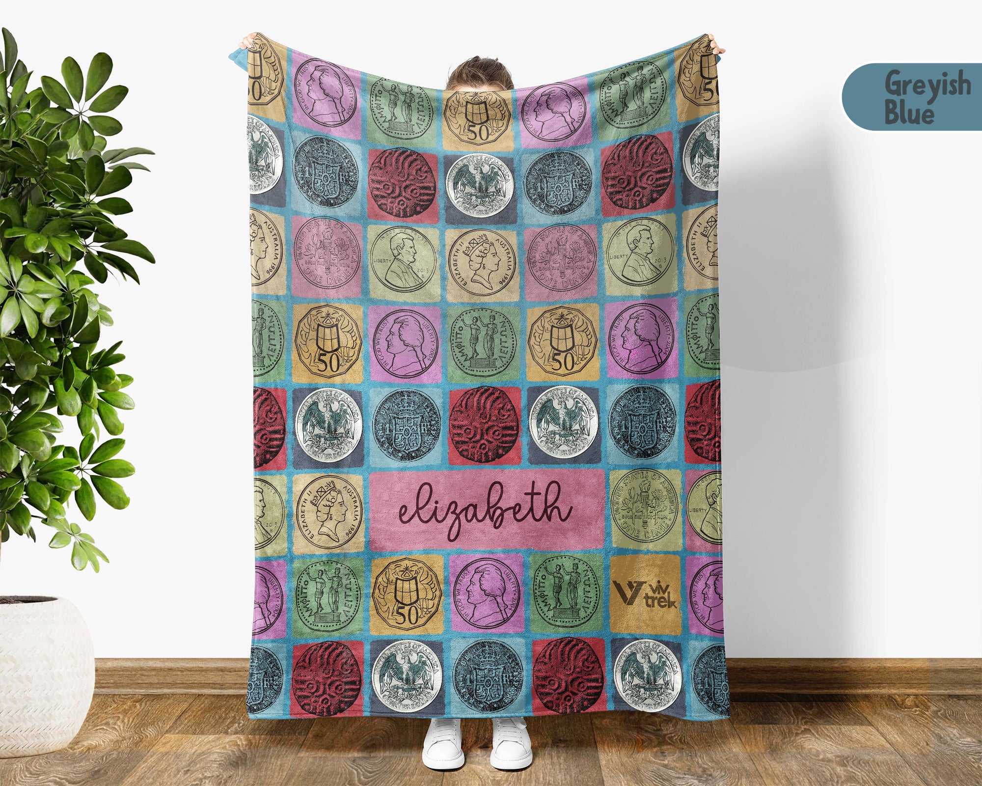 Custom Name Coin Collector Blanket, Vintage Numismatics Throw for Hobby Lovers, Cozy Bullion Inspired Decor Gift