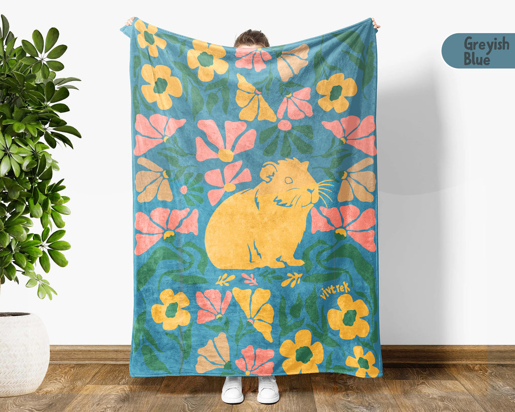 Guinea Pig Floral Blanket – Cozy Wildflower Pet Lover Throw