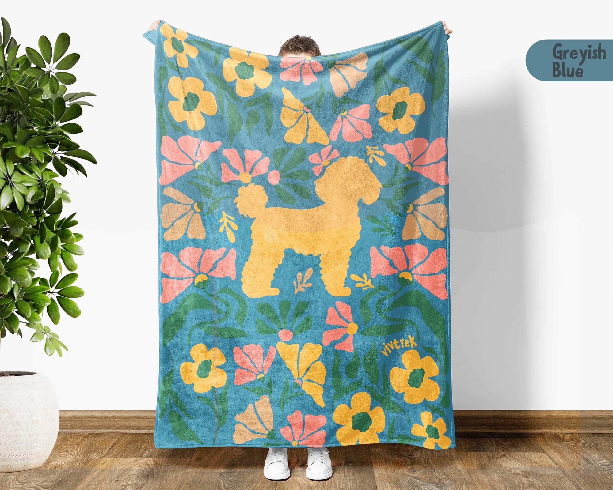Floral Poodle Blanket – Cozy Vintage Dog Lover Throw Gift