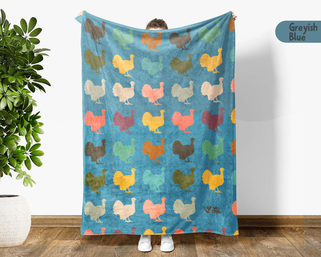 Retro Turkey Blanket for Fall Decor, Cozy Thanksgiving Throw Gift with Rustic Harvest Seasonal Style