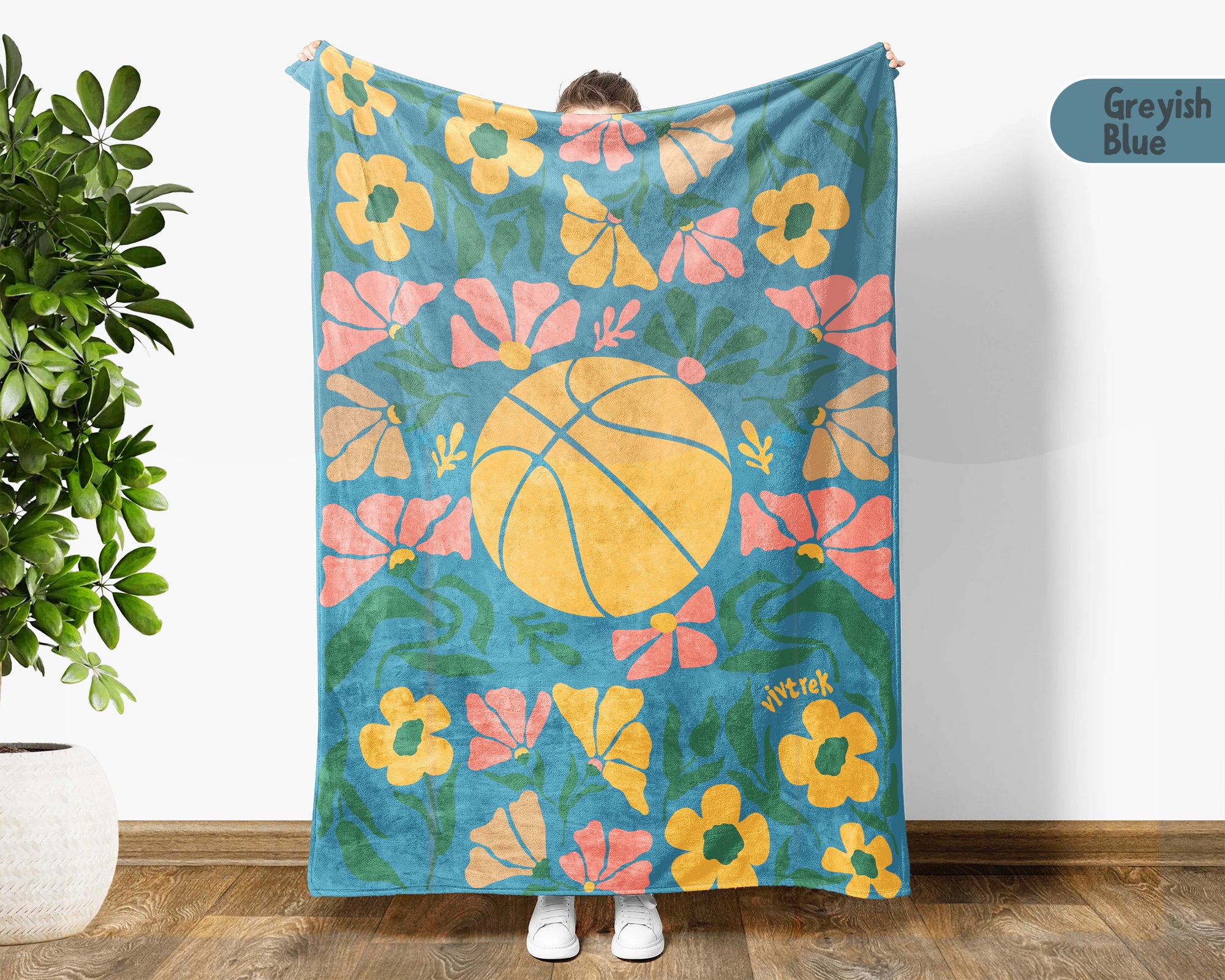 Floral Basketball Throw Blanket – Cozy Sports Fan Gift