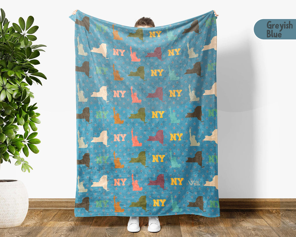 Retro New York Blanket, 4th of July Cozy Patriotic Throw, Vintage NY Lover Fleece, American Flag Inspired New York Home Gift