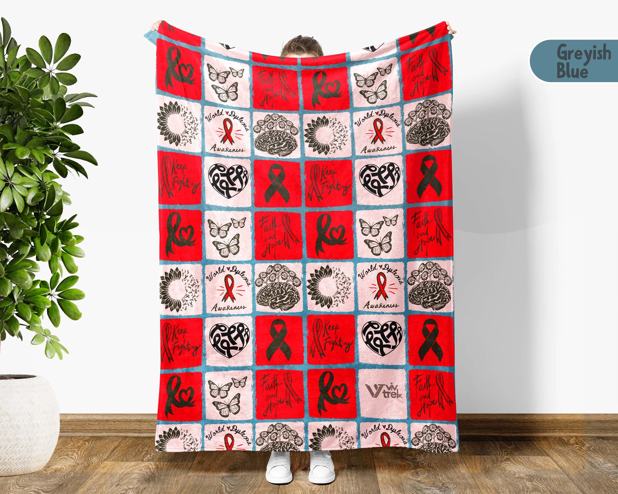Dyslexia Awareness Blanket for October, Cozy Red Ribbon Throw Battle Blanket for Students, Educators & Family, Meaningful Support Gift