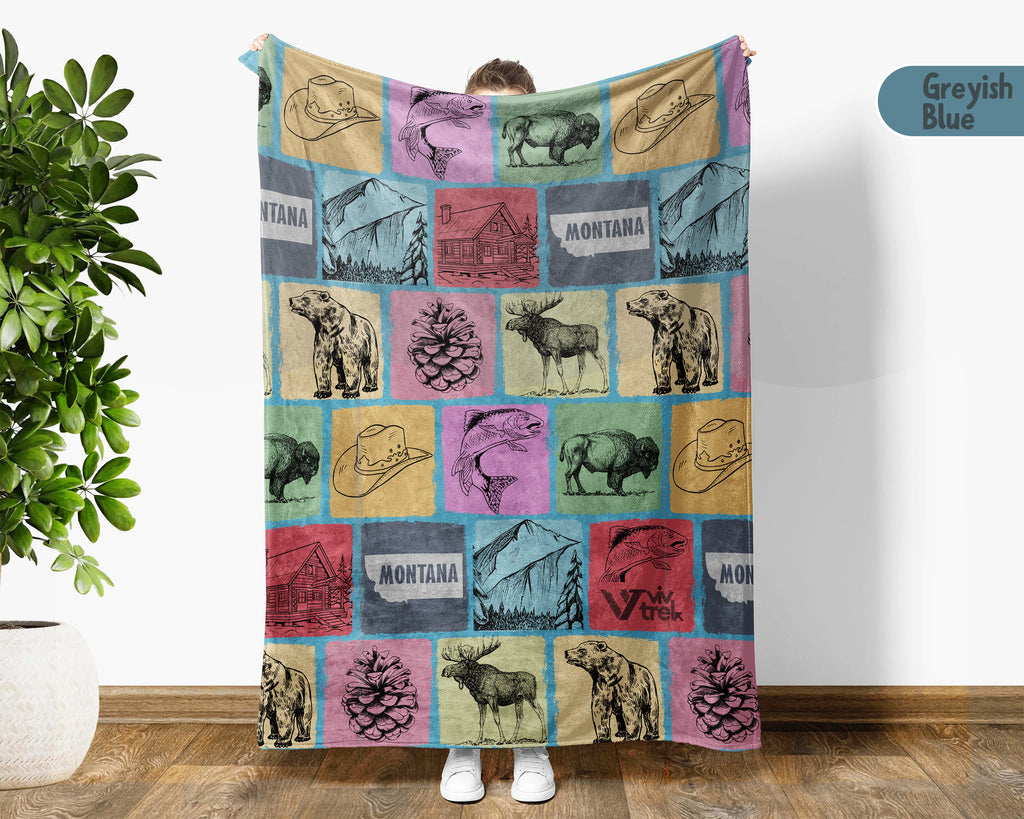 Retro Montana State Blanket, Patriotic 4th of July Cozy Throw, Vintage MT Lover Fleece, American Patriot Big Sky Home Gift
