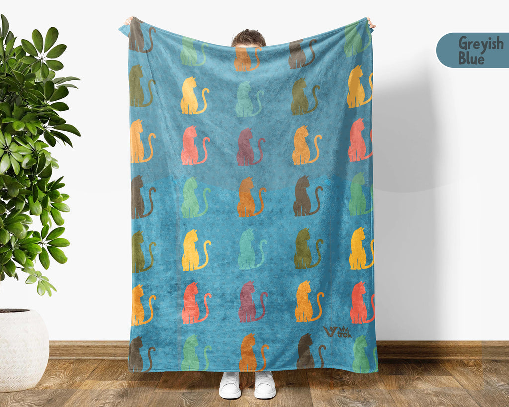 Retro Cat Lover Blanket Cute Kitty Throw Cozy Pet Gift Soft Cat Decor Unique Feline Home Accent for Animal Lovers