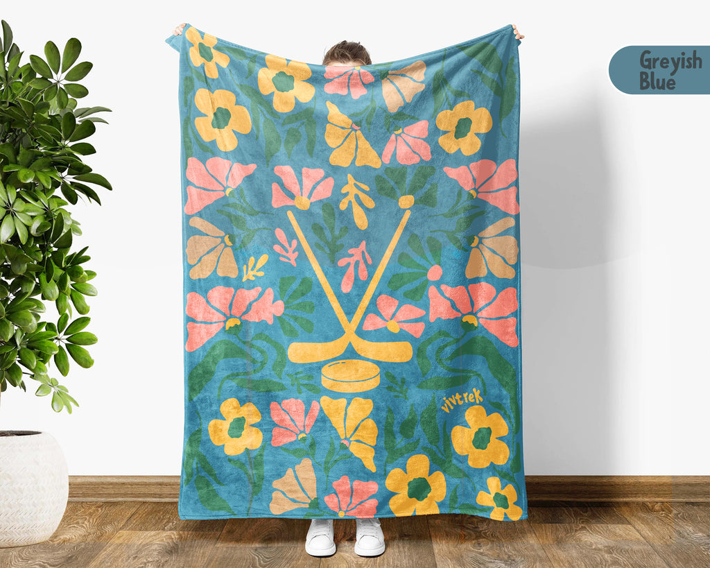 Floral Ice Hockey Blanket – Cozy Sports Fan Throw Gift