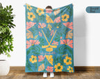 Custom Name Floral Ice Hockey Blanket, Personalized Cozy Wildflower Ice Hockey Throw for Kids Teens Adults, Sports Mom Gift