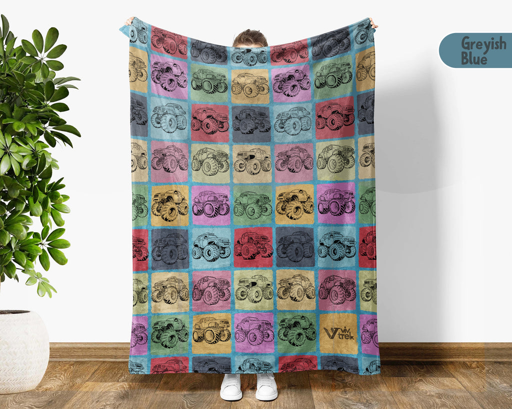 Retro Monster Truck Blanket for Kids, Cozy Truck Throw Gift