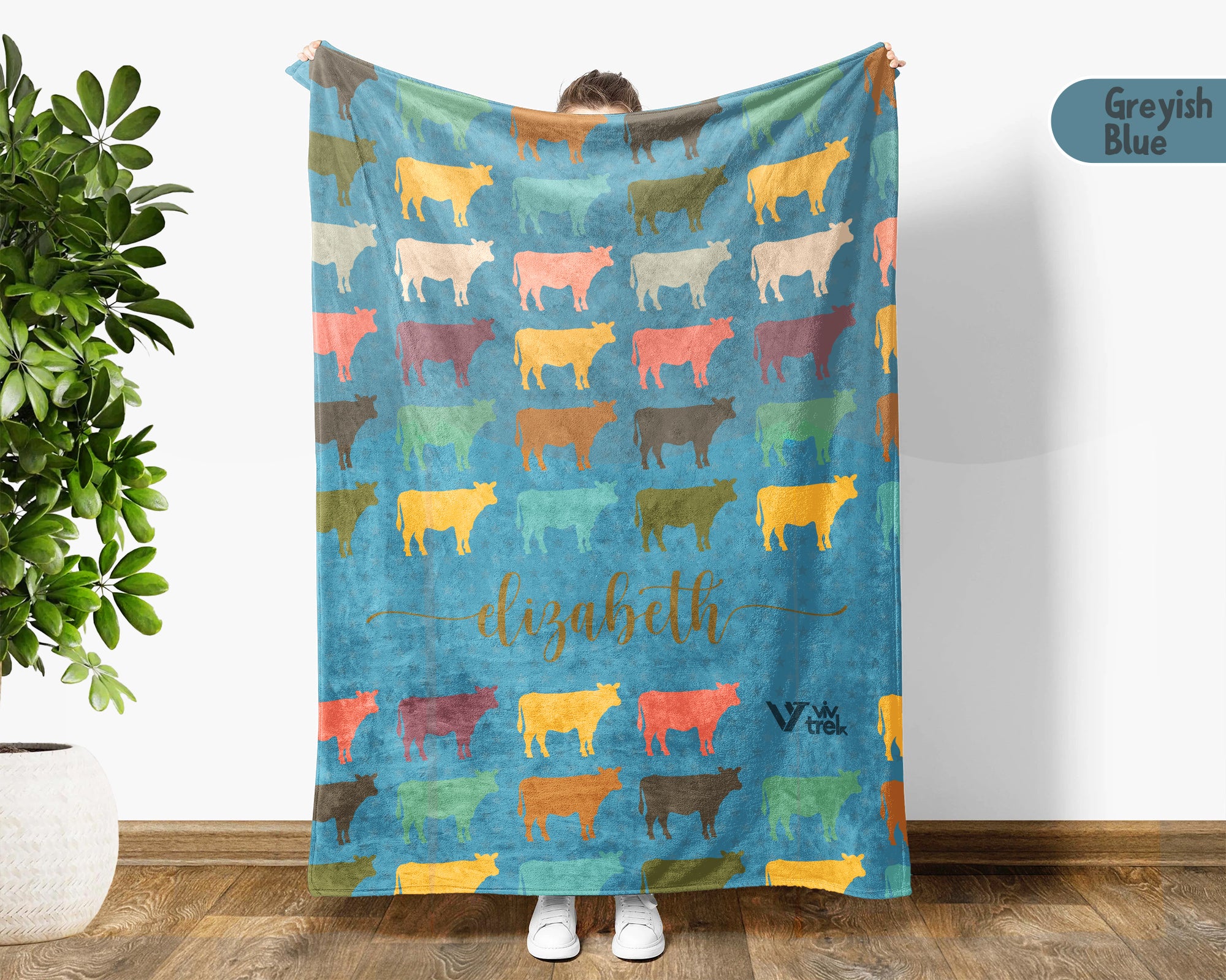 Custom Name Cow Lover Blanket Retro Farm Animal Throw Cozy Personalized Gift Soft Cattle Decor for Dairy Farmer Home