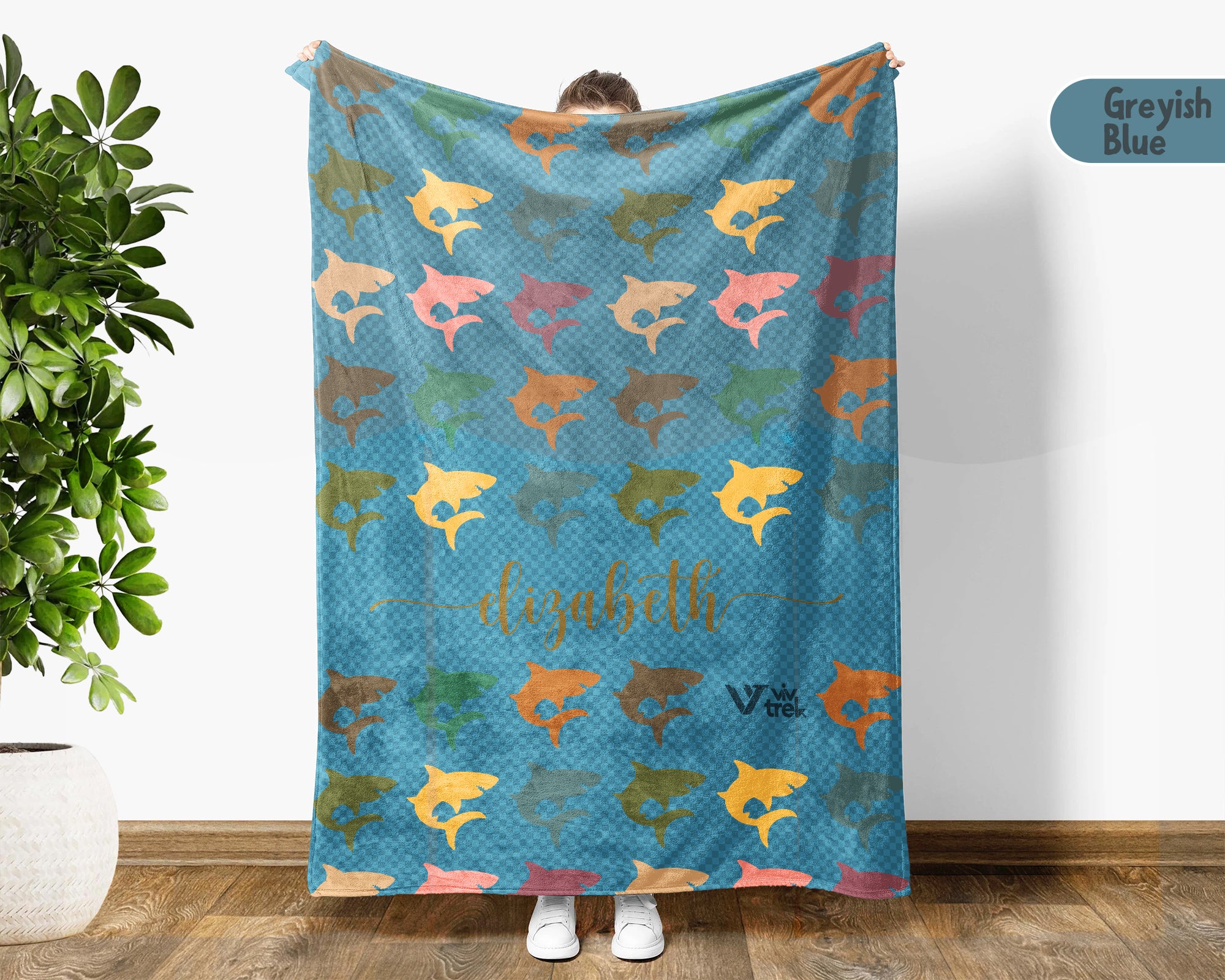 Custom Name Shark Throw Blanket – Vintage Ocean Gift for Shark Fans