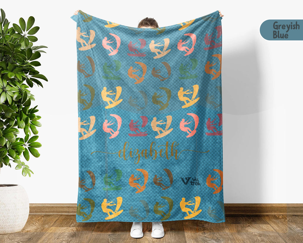 Custom Kiteboarding Blanket Personalized Name Ocean Sport Throw Cozy Surf Inspired Gift Unique Beach Style Home Decor
