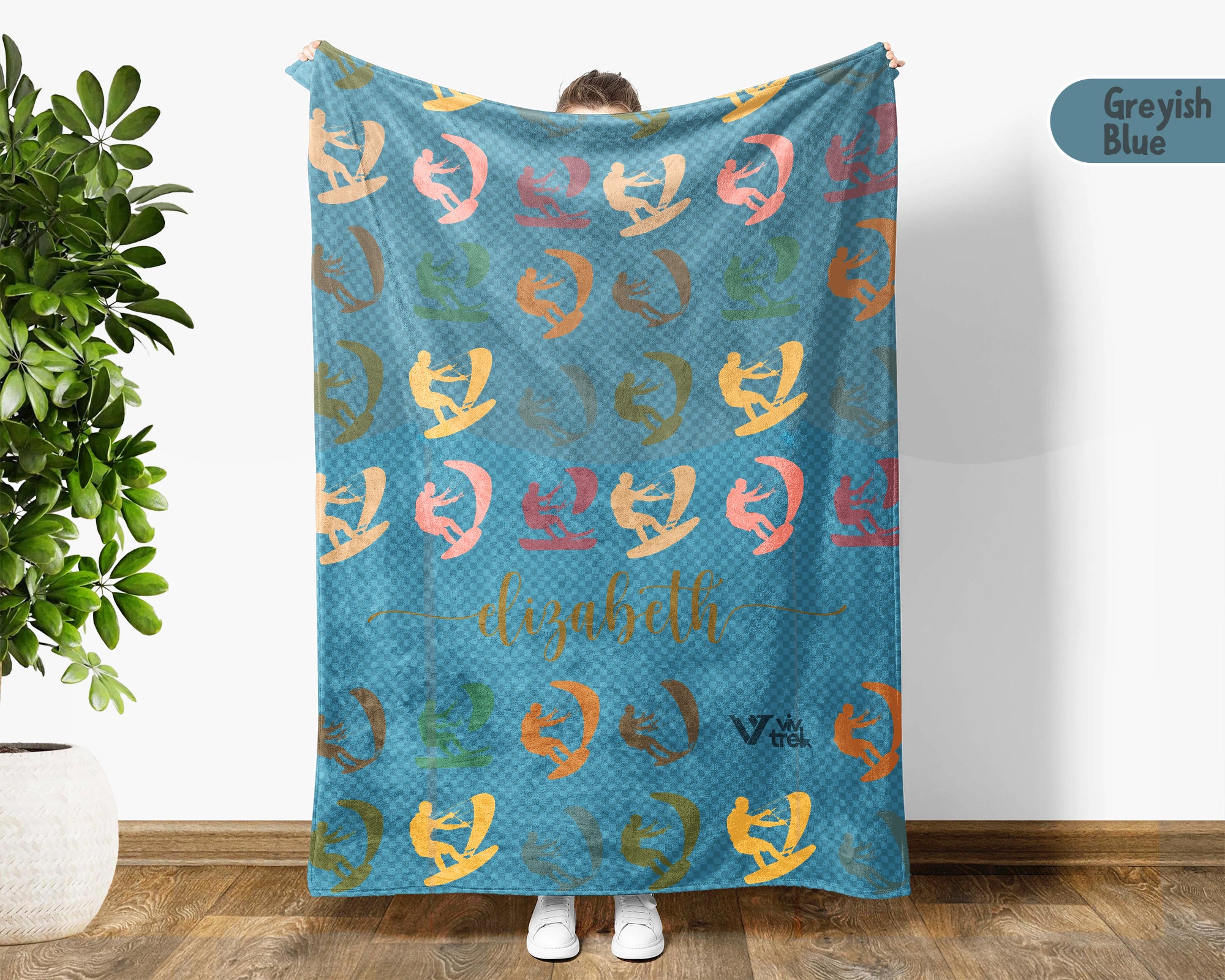 Custom Kiteboarding Blanket Personalized Name Ocean Sport Throw Cozy Surf Inspired Gift Unique Beach Style Home Decor
