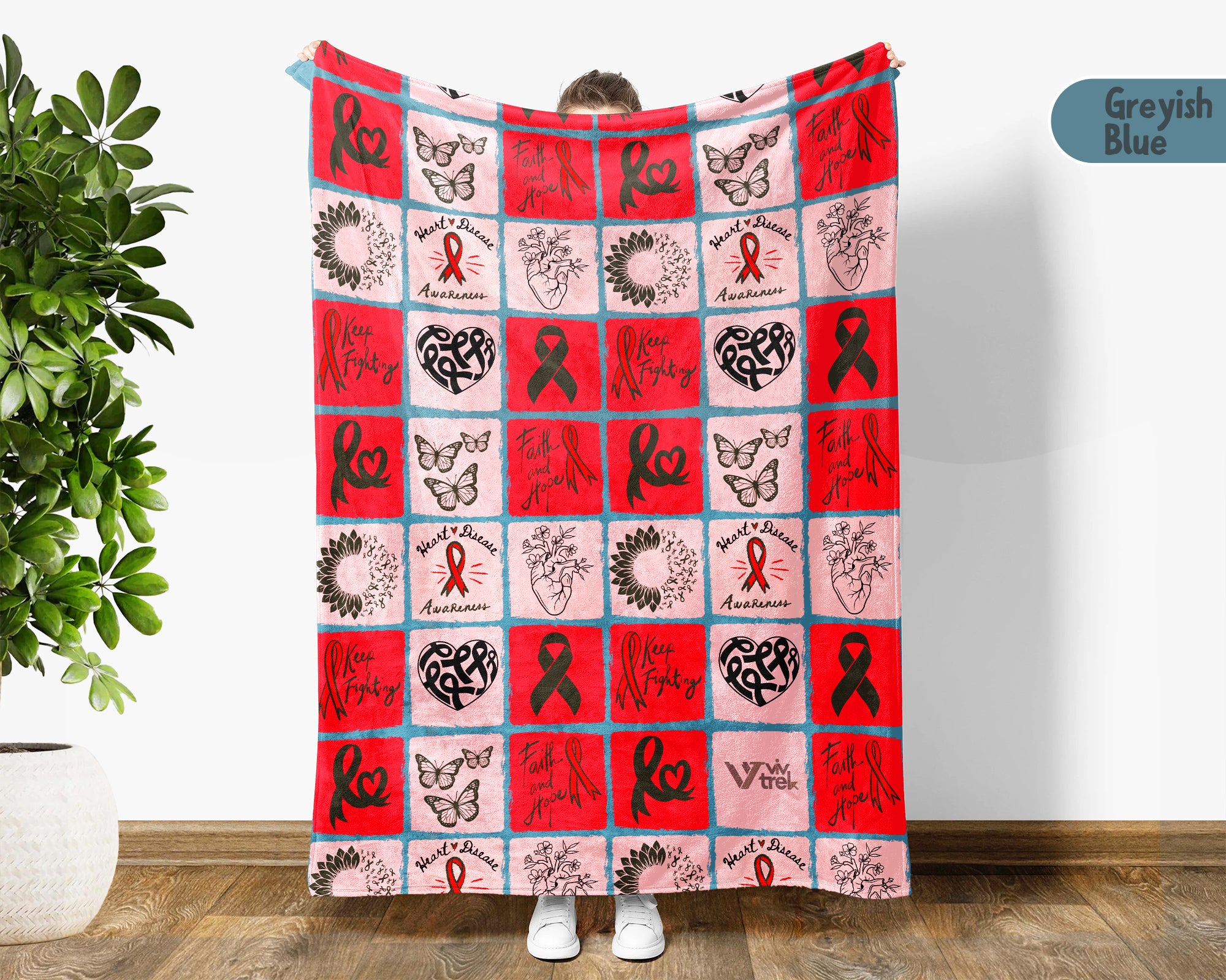 Heart Disease Awareness Blanket, Red Ribbon Support Throw, Heart Health Gift, Cozy Cardiology Awareness Comfort Blanket
