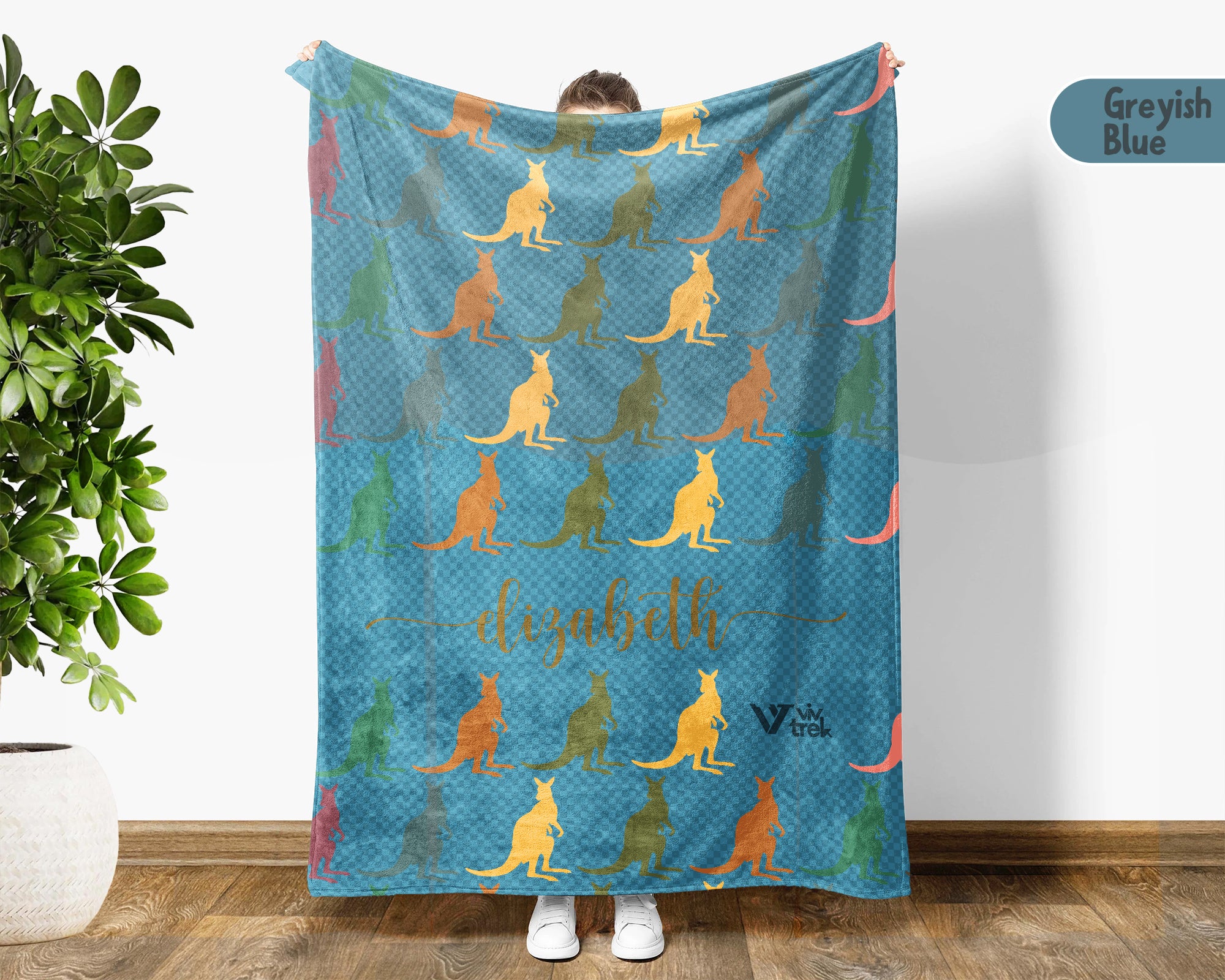 Personalized Kangaroo Blanket Custom Name Wildlife Throw Retro Animal Design Cozy Aussie Gift Unique Nature Home Decor Accent