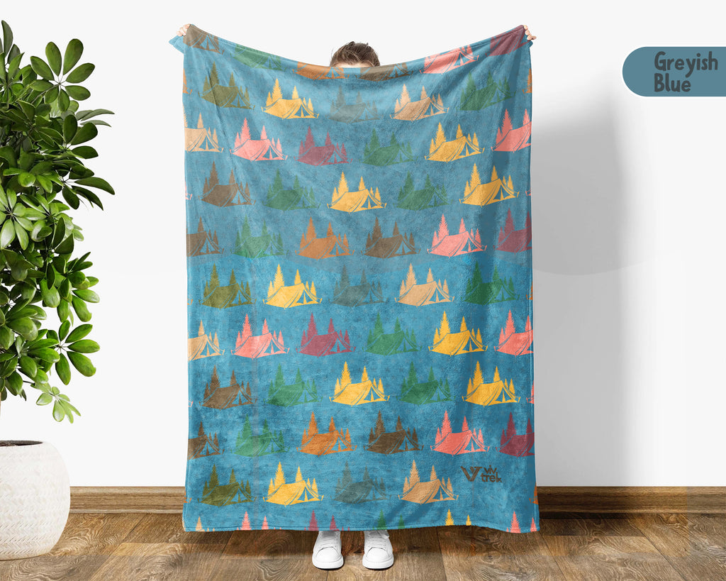 Retro Camping Throw Cozy Adventure Blanket Soft Nature Travel Decor Unique Campfire Gift for Outdoor Lovers