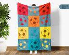 Retro Soccer Lover Blanket Gift, Cozy Soccer Throw for Players, Unique Football Fan Decor, Cool Sports Graphic Blanket, Soccer Room Accent