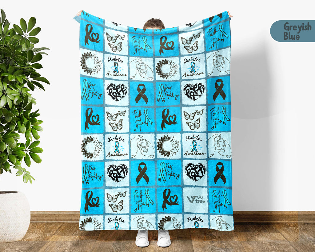 Diabetes Awareness Blanket for November, Cozy Blue Circle Ribbon Throw for Patients, Caregivers & Family, Battle Blankets Meaningful Support Gift