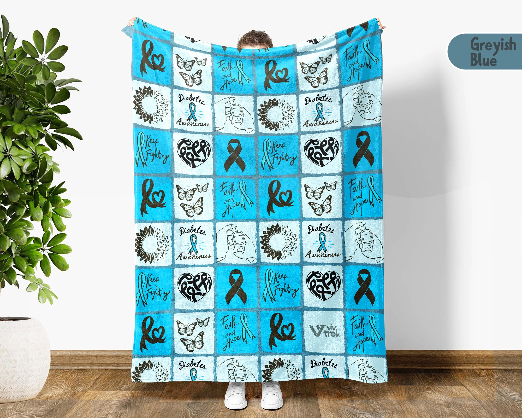 Diabetes Awareness Blanket for November, Cozy Blue Circle Ribbon Throw for Patients, Caregivers & Family, Battle Blankets Meaningful Support Gift