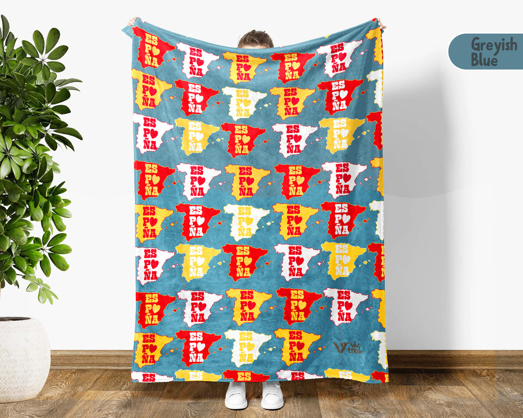 Retro Spain Blanket Throw with España Flag Design, Cozy Barcelona Madrid Inspired Decor, Europe Travel Lover Gift Blanket