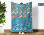 Retro Reindeer Blanket for Woodland Decor, Cozy Rustic Wildlife Throw Gift for Forest and Cabin Style Homes