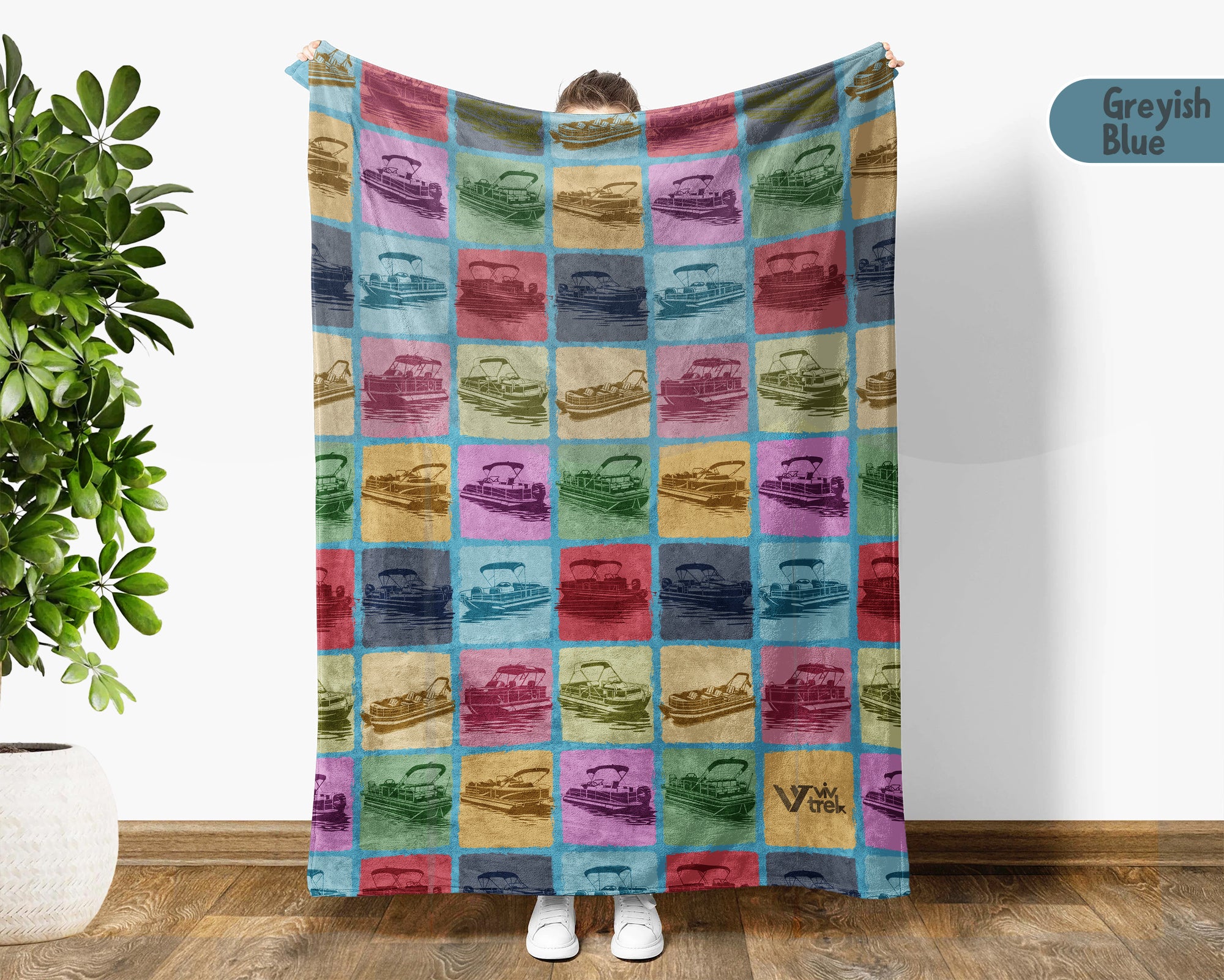 Vintage Pontoon Boat Captain Blanket, Cozy Nautical Throw for Lake Lovers and Retro Marine Decor Fans
