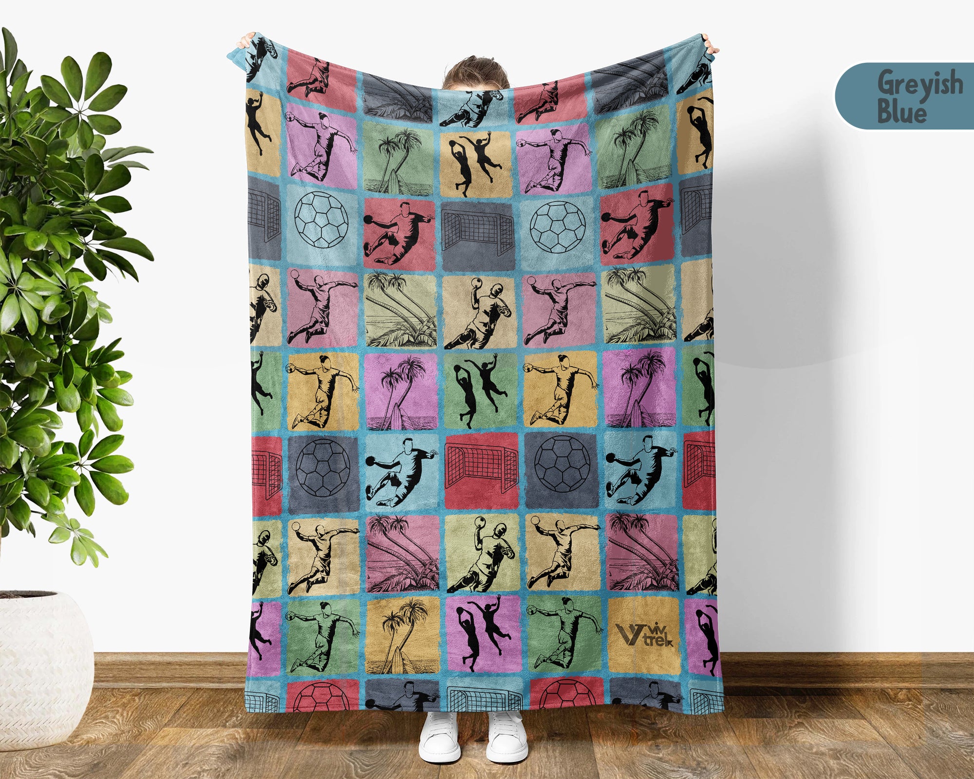 Vintage Handball Blanket Cozy Sports Throw Handball Lover Fleece Blanket Sporty Gift Home Decor Idea for Game Day Couch Bedroom