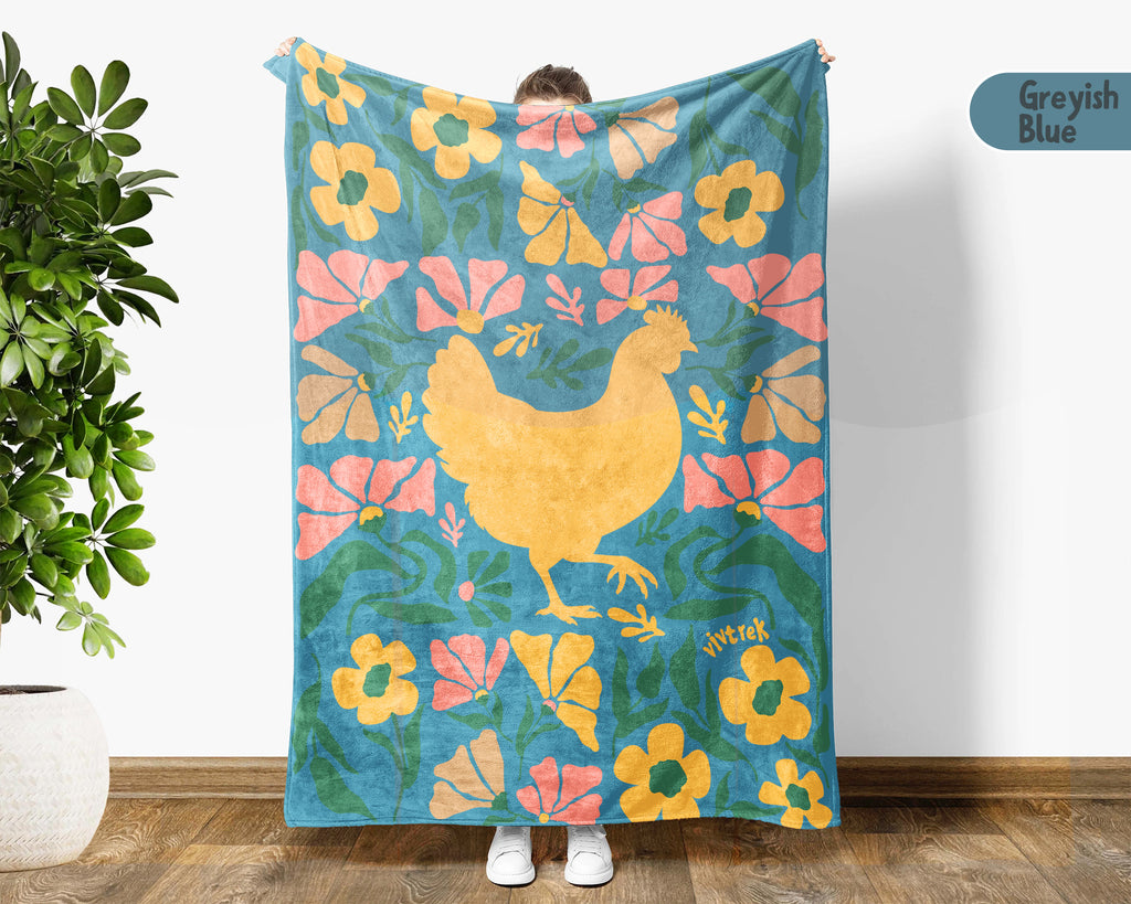 Floral Chicken Blanket – Cozy Wildflower Farm Animal Throw Gift