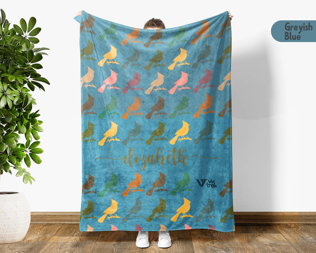 Custom Name Cardinal Blanket Retro Bird Lover Throw Cozy Personalized Gift Soft Wildlife Decor for Home