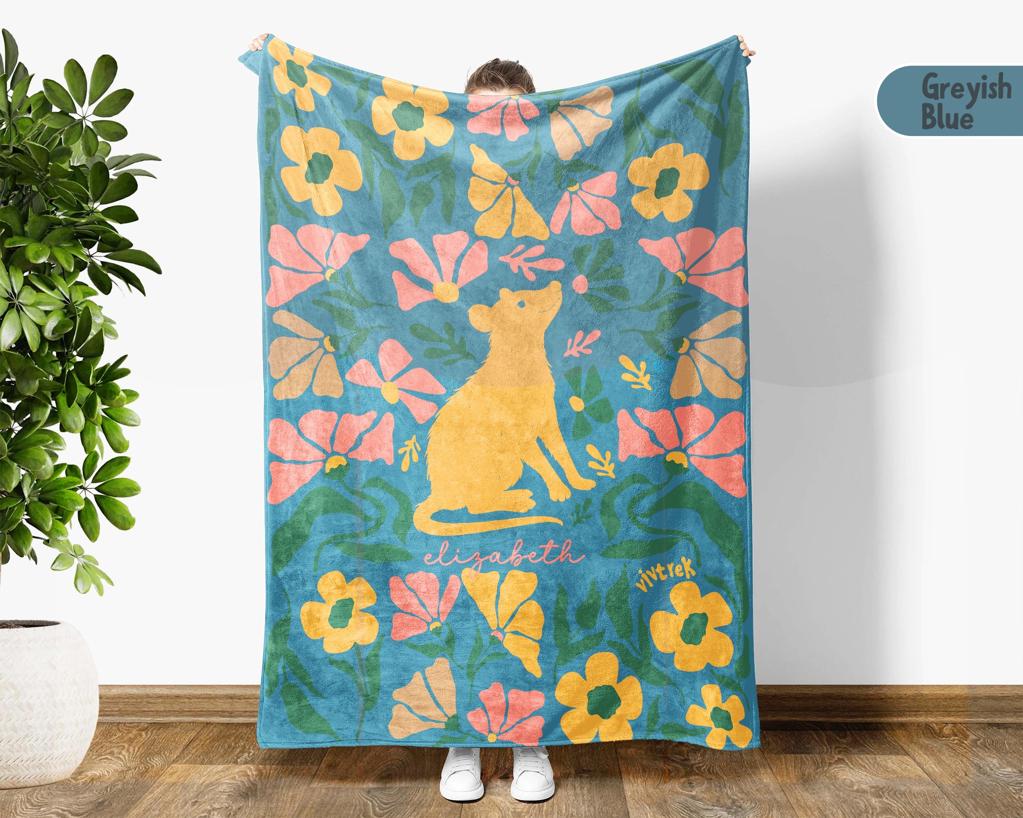 Custom Name Floral Possum Blanket, Personalized Cozy Opossum Throw, Vintage Animal Lover Gift for Teens Adults Kids