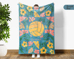 Custom Name Floral Volleyball Blanket, Sports Throw, Cozy Funny Volleyball Gift for Players and Fans Room Decor