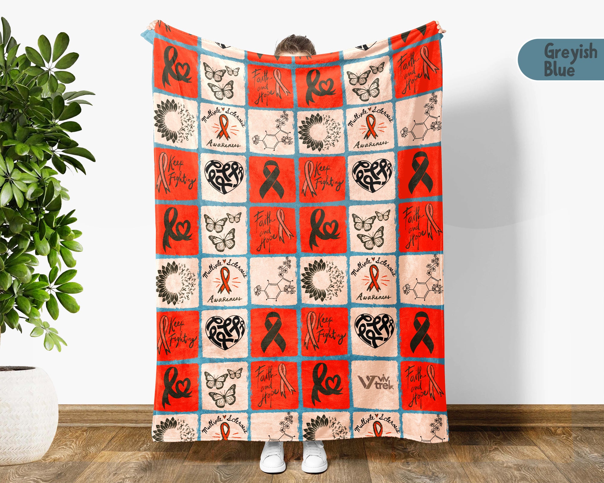Multiple Sclerosis Blanket, Orange Ribbon Support Throw, March MS Awareness Gift, Cozy Comfort Battle Blanket for Advocacy and Care