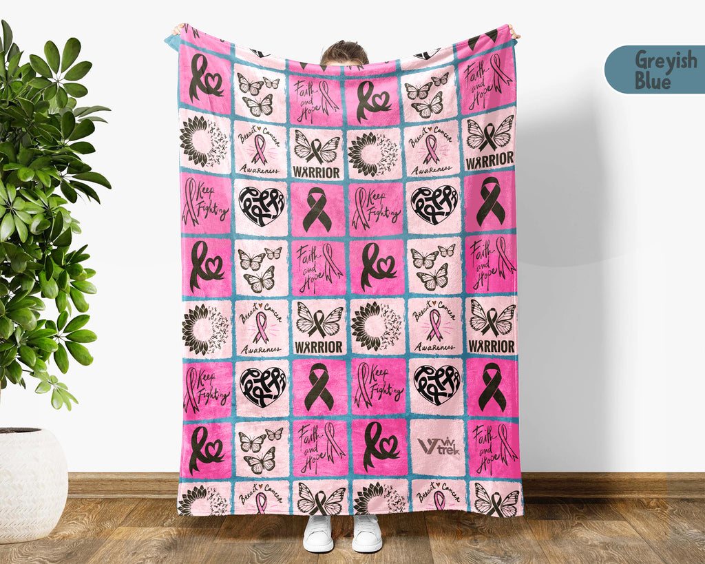 Breast Cancer Awareness Blanket for October, Cozy Pink Ribbon Throw for Patients, Battle Blanket For Caregivers & Family, Meaningful Support Gift