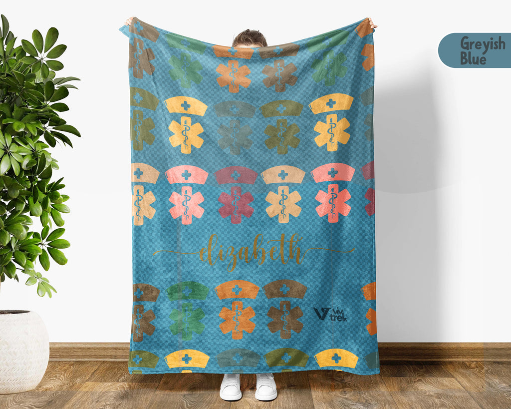 Personalized Nurse Blanket Custom Name Cozy RN Throw Gift, Retro Nursing Graphic Blanket, Medical Worker Gift for Her