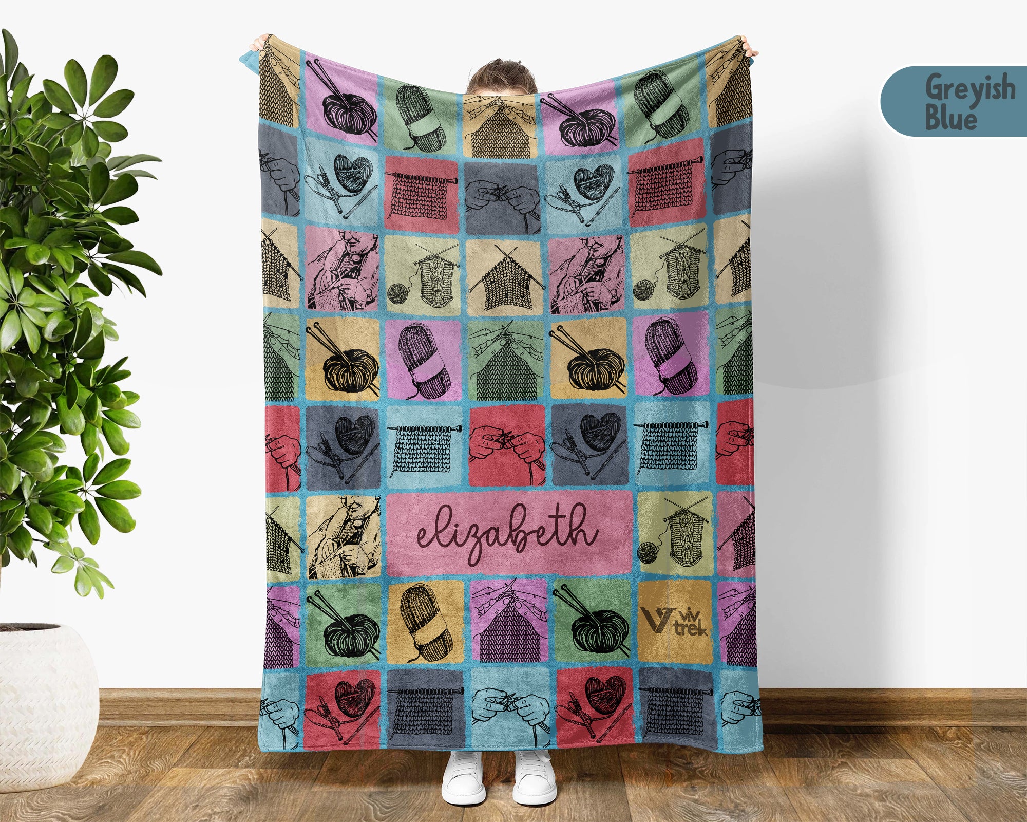 Custom Name Knitting Lover Blanket, Vintage Yarn Crochet Throw for Craft Fans, Cozy Needlework Inspired Home Decor