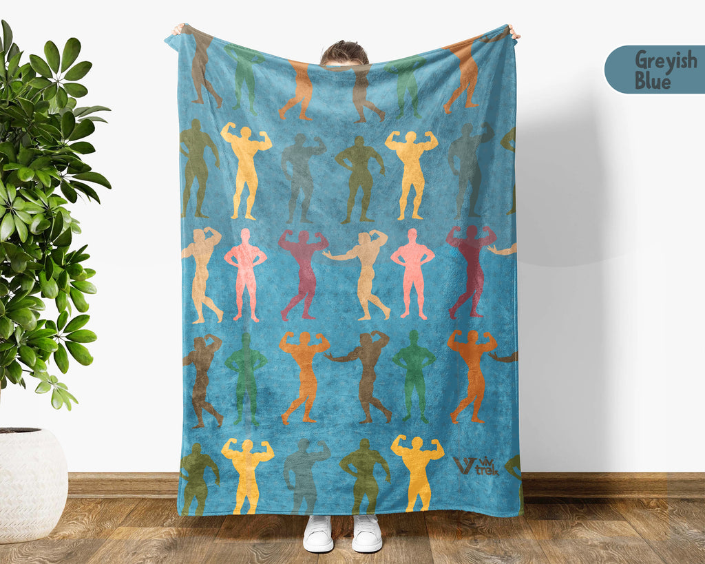 Retro Bodybuilding Blanket, Gym Lover Fitness Throw Gift
