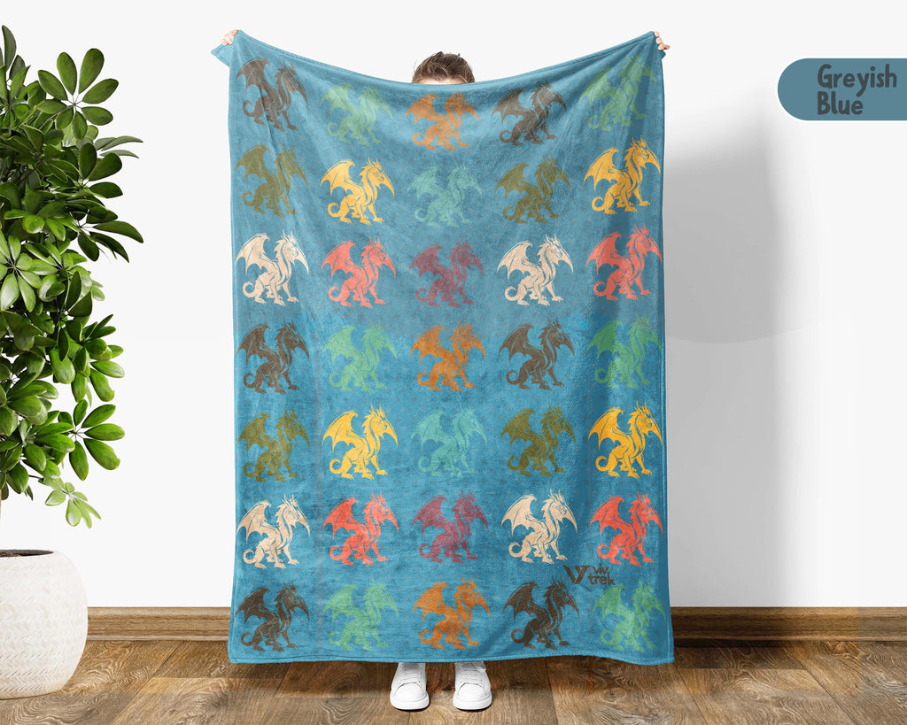 Retro Dragon Blanket Gift for Fantasy Lovers, Cozy Mythical Creature Throw, Magical Decor Accent for Bedroom and Creative Spaces