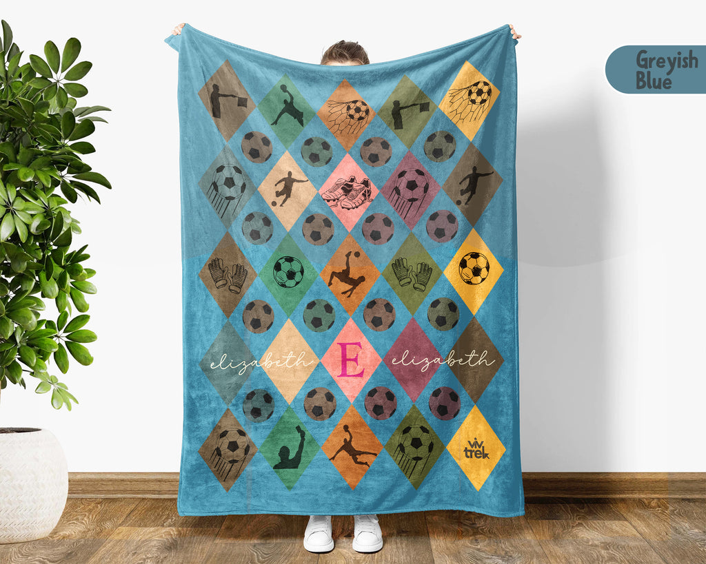 Custom Soccer Blanket, Retro Personalized Name Soccer Throw for Boys and Girls, Unique Soccer Lover Gift, Cozy Sports Blanket