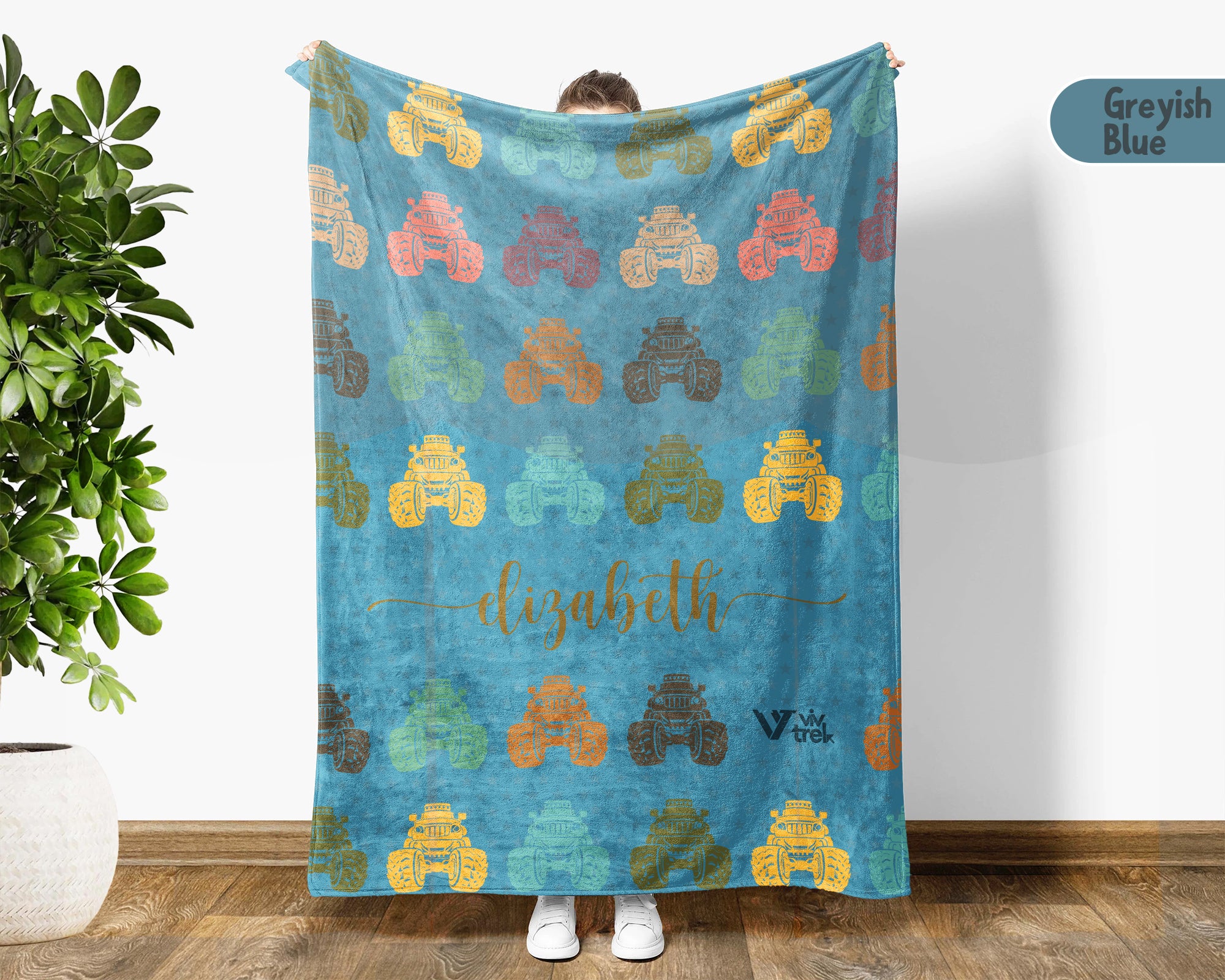 Personalized Monster Truck Blanket for Kids, Custom Name Retro Truck Throw, Cozy Boys Gift, Fun Truck Lover Room Decor Blanket
