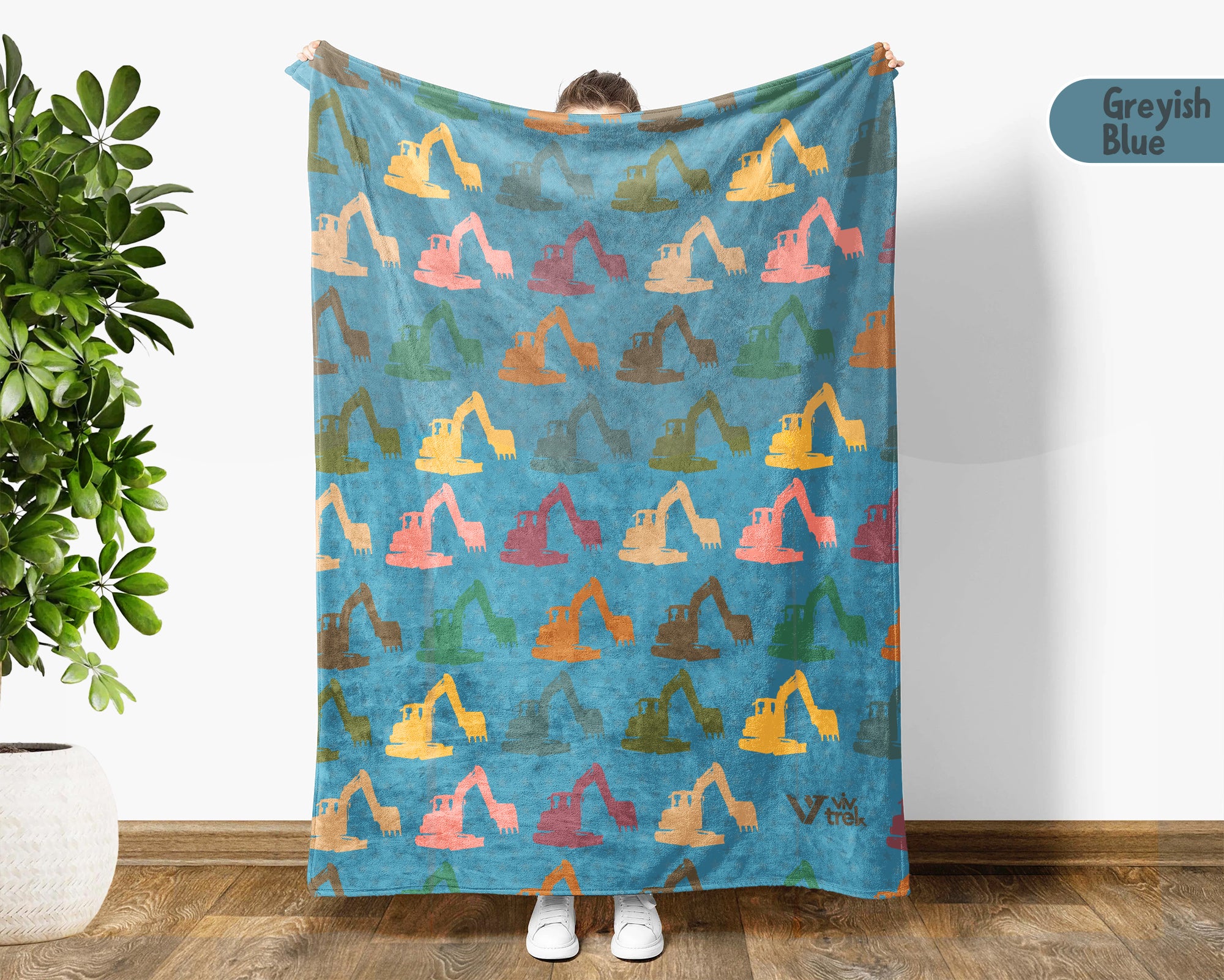 Retro Construction Equipment Blanket, Kids Truck Throw, Bulldozer Crane Loader Cozy Blanket, Vintage Machinery Gift for Boys Girls