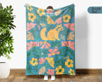 Floral Raccoon Blanket – Cozy Vintage Wildlife Throw Gift