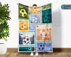 Soccer Lover Blanket Gift, Soccer Stamp Throw for Players, Cozy Unique Football Fan Decor, Cool Sports Graphic Blanket, Soccer Room Accent