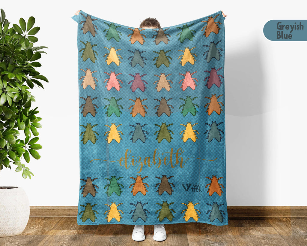 Personalized Fly Insect Throw Custom Name Bug Lover Blanket Retro House Fly Design Science Nature Entomologist Gift Home Accent