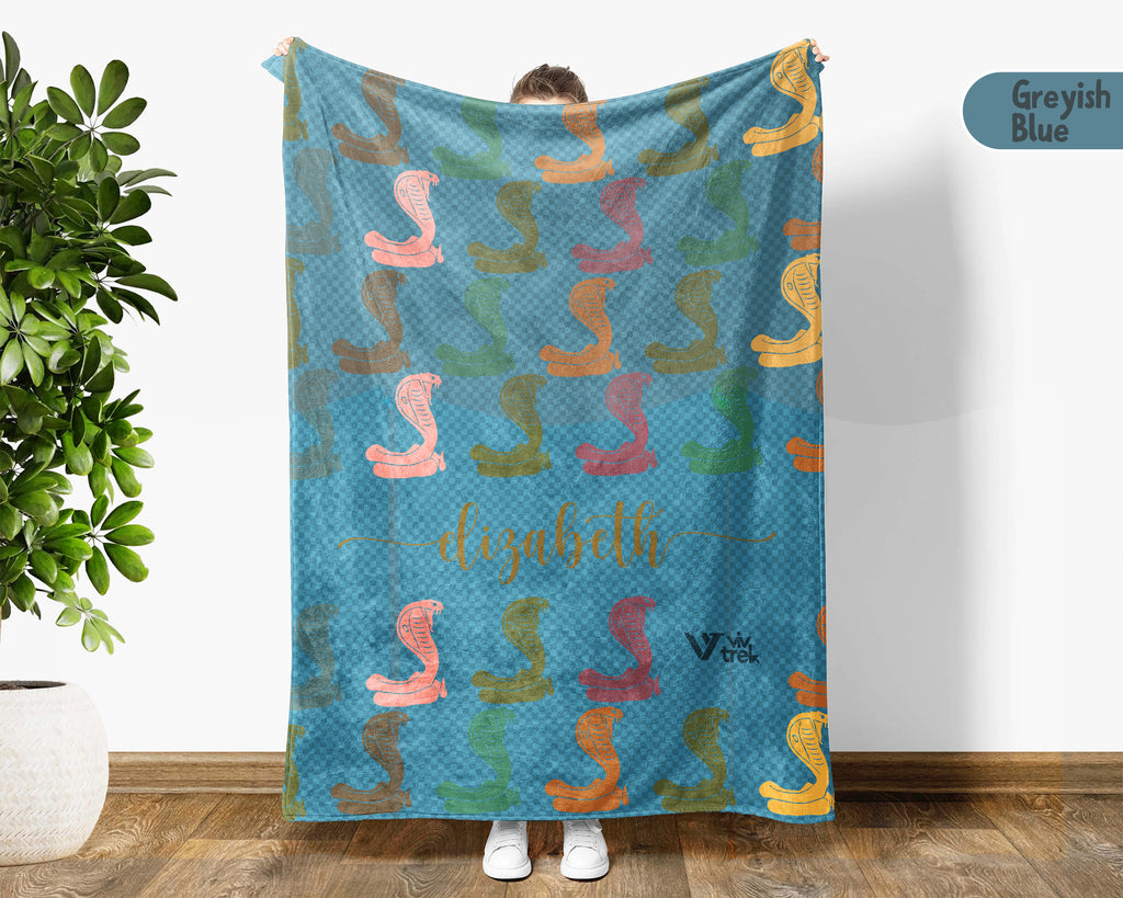 Personalized Snake Blanket Custom Name Cobra Design Retro Reptile Throw Cozy Wildlife Decor Unique Exotic Gift Home Accent
