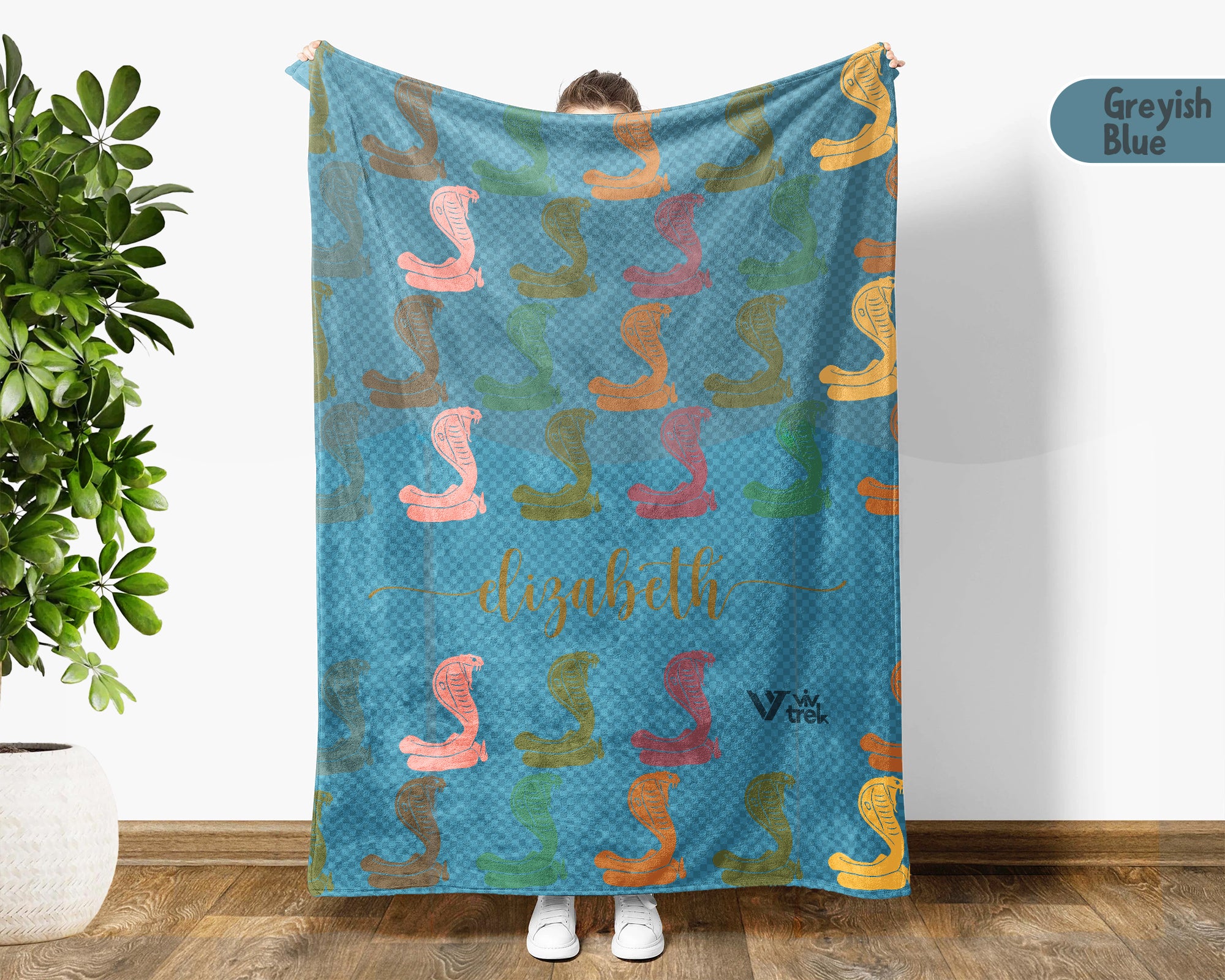 Personalized Snake Blanket Custom Name Cobra Design Retro Reptile Throw Cozy Wildlife Decor Unique Exotic Gift Home Accent